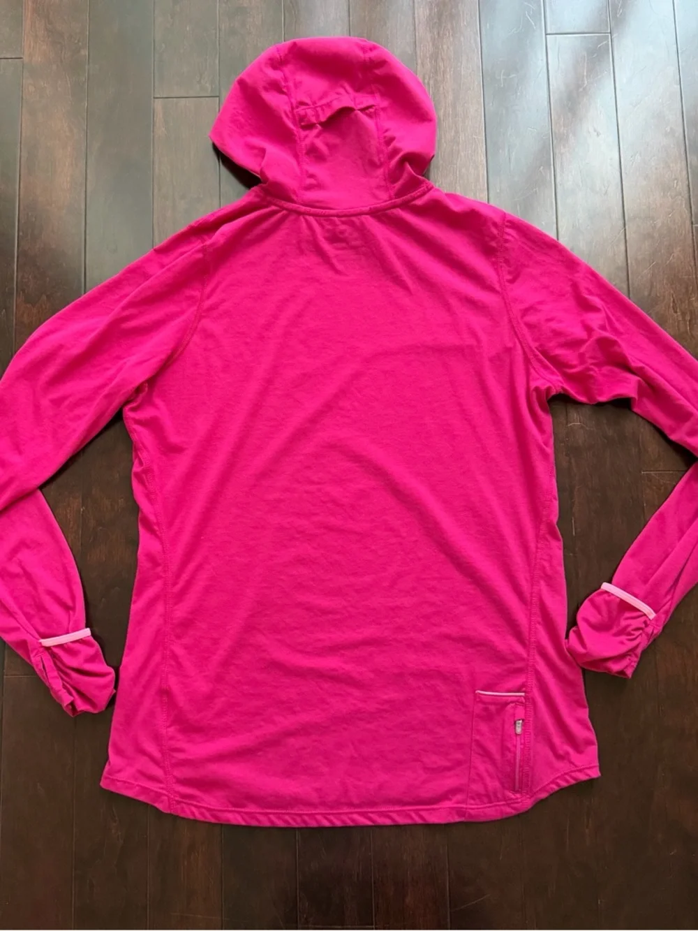 Nike Women’s Dri Fit Running Long Sleeve hood Size M Thumbholes Pink Activewear - Picture 8 of 10